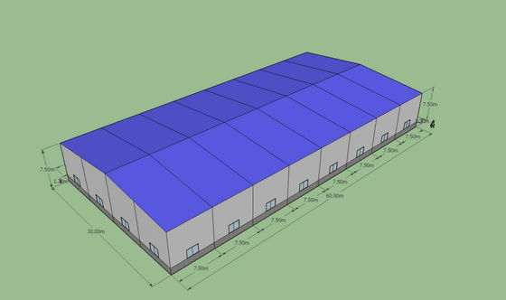 60x30x7.5m প্রিফেব্রিকেটেড স্টিল গুদামঘর ASTM A36 Q235B